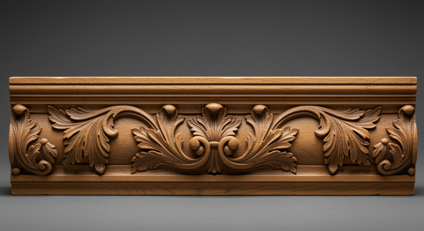 Moldura ornamental tallada con preciso detalle artesanal